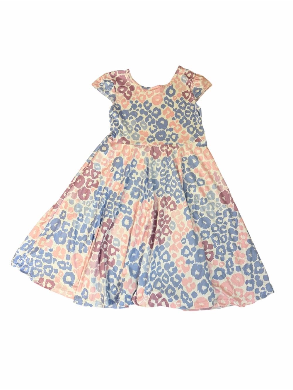 Pastel Leopard-Print Fit & Flare Dress for Girls - Pink & Blue